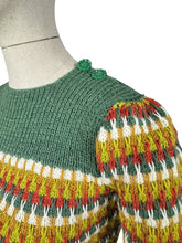 Load image into Gallery viewer, Reproduction 1940’s Hand Knitted Striped Jumper in Green, Rust, White, Mustard and Lime - Bust 32 34