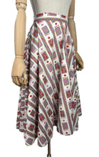 Load image into Gallery viewer, Original 1950's Full Circle Skirt in Abstract Print of Pink, Red, Mustard and Grey on White - Waist 27" *