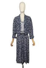 Load image into Gallery viewer, Original 1940's Volup Dress and Jacket Set in White and Navy Blue with Original Belt - Bust 44 46