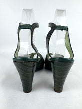 Load image into Gallery viewer, Original 1940's Dark Green Crocodile Skin Platform Peep-toe Shoes with Ankle Straps - UK 4.5 5 *