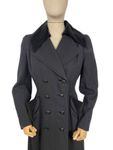 Load image into Gallery viewer, Original 1940's Zissman Model Black Wool Double Breasted Princess Coat with Velvet Collar and Pocket Detail - AS IS - Bust 38