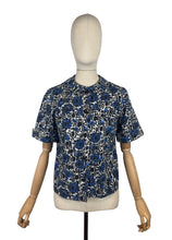 Load image into Gallery viewer, Original 1950's Short Sleeved Cotton Shirt in Black, Blue and White - Bust 36