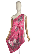 Load image into Gallery viewer, Original 1940's 1950’s Jacqmar Pure Silk Scarf with Pretty Floral Print in Grey and White on a Bright Pink Base