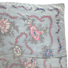 Load image into Gallery viewer, Original 1940's or 1950's Silk Crepe Scarf in Pale Blue with White and Pink Floral - Great Headscarf