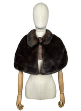 Load image into Gallery viewer, Original 1950's Faux Fur Dark Brown Evening Cape with Satin Lining and Bow Trim *