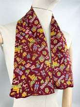 Load image into Gallery viewer, Original 1953 Queen Elizabeth II Coronation Commemorative Cravat - Fabulous Novelty Print on Burgundy Crepe