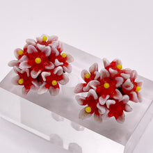 Load image into Gallery viewer, Original 1940's Red, White and Yellow Glass Flower Clip on Earrings