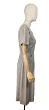 Load image into Gallery viewer, Original 1950's Dove Grey Grosgrain Wiggle Dress with Grape Vine Decoration in Silk and Trapunto Quilting - Bust 38 *
