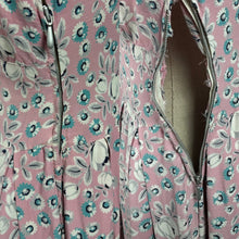 Load image into Gallery viewer, Original Late 1940's or Early 1950's Classic Floral Cotton Day Dress in Pink, White, Grey and Blue Floral - Bust 38