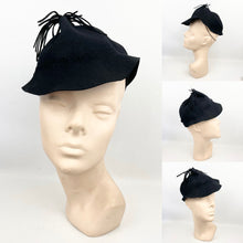 Load image into Gallery viewer, Charming Original 1940's Black Felt Hat with Neat Tassel Detail *