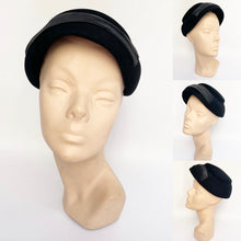 Load image into Gallery viewer, Original 1950's Inky Black Felt Hat with Pleated Satin Trim - Classic Mid Century Piece