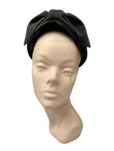 Load image into Gallery viewer, Original 1950's Mitzi Lorenz Charcoal Grey Felt and Velvet Hat with Large Bow Trim