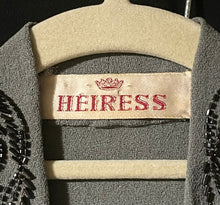 Load image into Gallery viewer, Original 1940's Grey Wool Crepe Belted Dress with Beaded Bodice and Cuff Detail - Bust 38 *