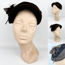 Load image into Gallery viewer, Original 1950's Brown Felt Hat with Velvet and Feather Trim - Classic Piece
