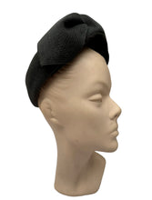 Load image into Gallery viewer, Original 1950's Mitzi Lorenz Charcoal Grey Felt and Velvet Hat with Large Bow Trim