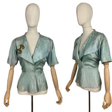 Load image into Gallery viewer, Original 1930's Pale Resida Green Evening Jacket with Gold Sequin Bow Trim - Bust 38 *