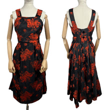 Load image into Gallery viewer, Original 1950's Elizabeth Henry of London Black and Red Wiggle Cocktail Dress with Back Drapes - Bust 36