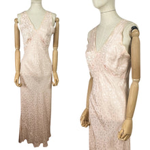 Load image into Gallery viewer, Original 1930's Bias Cut Jacquard Silk Nightdress with Lace Trim - Bust 34 36 *