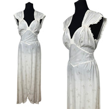 Load image into Gallery viewer, Original 1940's Silk Crepe Nightdress with Lace Detail and Small Floral Print in Pink, Purple, Blue and Green - Bust 36 38 *