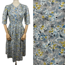 Load image into Gallery viewer, Original Late 1940's Early 1950's Grey, Blue, Mustard and White Cotton Day Dress - Bust 38 *