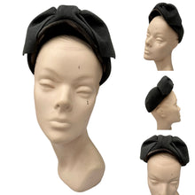 Load image into Gallery viewer, Original 1950's Mitzi Lorenz Charcoal Grey Felt and Velvet Hat with Large Bow Trim