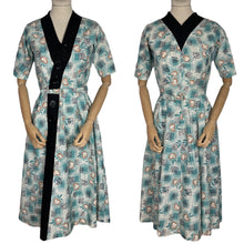 Load image into Gallery viewer, Original 1950's Ann Foster Atomic Print Belted Day Dress in Teal, White and Black - Reviersible - Bust 34