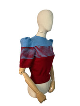 Load image into Gallery viewer, Reproduction 1940's Striped Jumper in Ruby Red and Niagra Blue with Full Pull Sleeves - Bust 34 35