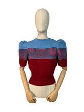Load image into Gallery viewer, Reproduction 1940's Striped Jumper in Ruby Red and Niagra Blue with Full Pull Sleeves - Bust 34 35