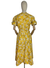 Load image into Gallery viewer, Reproduction 1940's Belted Day Dress in Yellow, Brown and White Floral Print - Bust 38 40