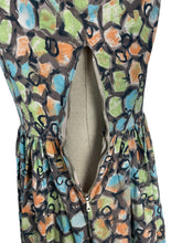 Load image into Gallery viewer, Original 1950's Classic Cotton Day Dress in Green, Blue, Orange and Grey Abstract Print - Bust 36 *