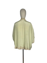 Load image into Gallery viewer, Original 1920's 1930's Bourne and Hollingsworth Pale Green Pure Silk Bed Jacket With Tambour Lace Detail and Ribbon Tie - Bust 34" 36" 38" 40"