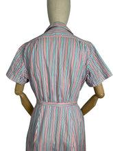 Load image into Gallery viewer, Original Late 1940's White Stripe Summer Dress in Purple, Pink, Turquoise and Black - Bust 40 42