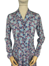 Load image into Gallery viewer, Original 1940’s Long Sleeved Silk Crepe Day Dress with Glass Buttons in Pink, Purple and Blue Abstract Print - Bust 36 38 *