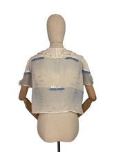 Load image into Gallery viewer, Original 1920's Fine Muslin Embroidered Blouse with Seagulls and Lily Pads in Blue - Bust 34 35