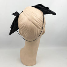 Load image into Gallery viewer, Original 1940's Black Straw Half Hat with Grosgrain Ruffle Trim - Great Summer Hat