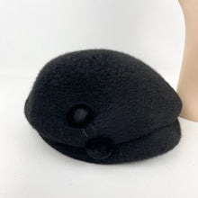 Load image into Gallery viewer, Original 1950's Black Fur Felt Hat with Double Button Trim - Timeless Piece