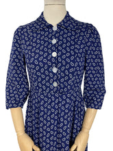 Load image into Gallery viewer, Original 1940’s 1950’s Novelty Print Pretzel Print Dress in Blue and White - Bust 34" *