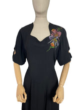 Load image into Gallery viewer, Utterly Incredible True Volup Original 1930's 1940's Satin Backed Crepe Dress with Hand Painted Floral Design - Bust 44 46