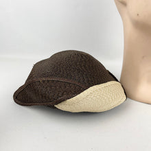 Load image into Gallery viewer, Original 1930’s Brown and Cream Straw Hat with Leaf Detail