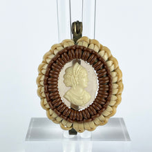 Load image into Gallery viewer, Original 1940's Brown and Cream Make Do and Mend Brooch Cameo Button Middle