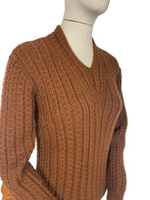Load image into Gallery viewer, Reproduction Hand Knitted Jumper in Warm Brown with Long Sleeves - Bust 36 38