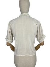 Load image into Gallery viewer, Original 1930's Hand Embroidered Muslin Blouse - Stunning Green Leaf Embroidery - Bust 34 36