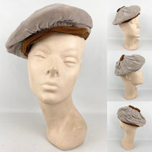 Load image into Gallery viewer, Original 1950’s Grey and Brown Velvet Hat with Bow Trim