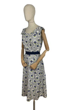 Load image into Gallery viewer, Original 1940's Grey, White, Blue and Green Cotton Summer Dress with Floral Print - B36
