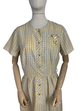 Load image into Gallery viewer, Original Late 1950's or Early 1960's Smartsette Lightweight Cotton Day Dress in Yellow, Black and White Check - Bust 42