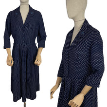 Load image into Gallery viewer, Original 1940's Classic Blue and White Polka Dot Day Dress - Bust 38