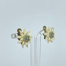 Load image into Gallery viewer, Vintage 1940's 1950's Carved Bovine Bone Edelweiss Clip On Earrings
