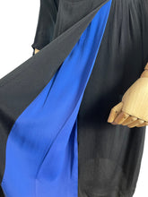 Load image into Gallery viewer, Original 1980's does 1940's Black and Blue Crepe Colour Block Dress - Bust 34 36 *