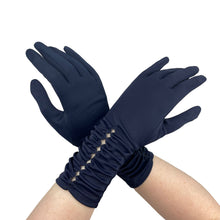 Load image into Gallery viewer, Charming Vintage Navy Blue Nylon Gloves with Diamond Openwork Detail on the Wrist - Size 6.5