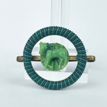 Load image into Gallery viewer, Original 1940's Green and Blue Wartime Make Do and Mend Brooch Pretty Green Horse and Button Trim